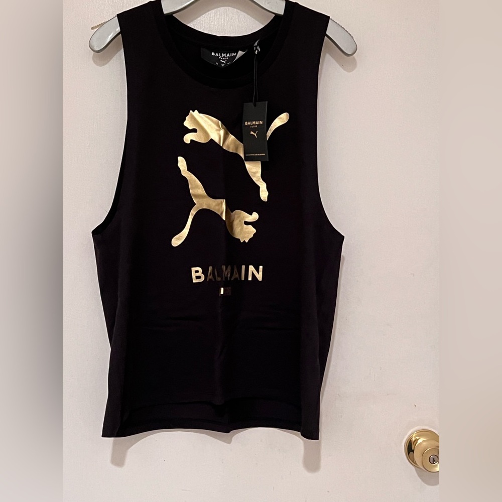 Balmain Black Tank with Gold Puma Logo